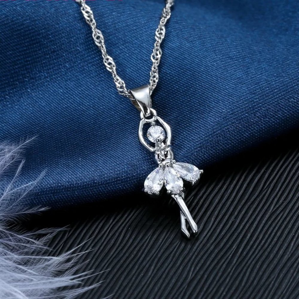 ⭐4pc Bundle Sale⭐ Diamond Ballerina Pendant, Earrings & 18" Chain 925 Silver - Picture 3 of 7